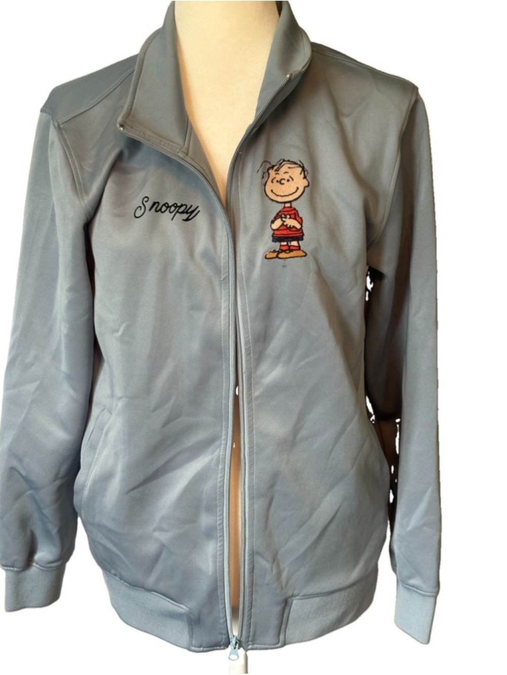 Peanuts Snoopy Woodstock Track Jacket Youth XL 18/20 Adult S Blue Full Zip Patch